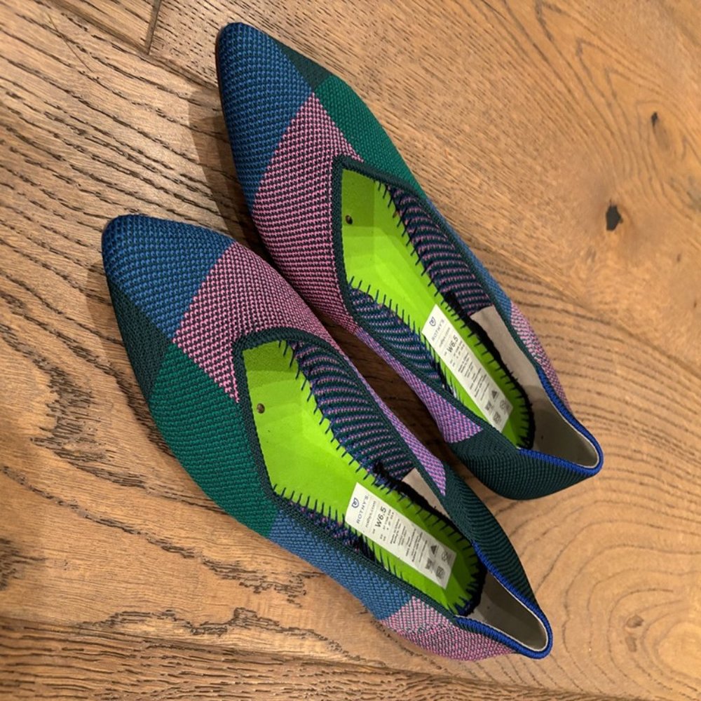 Rothys Multicolor Pointed Toe Textile Check Slip … - image 1